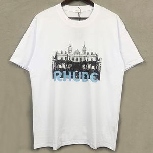 Heren t -shirts rhude tshirt kasteel kokosnootboom vensterbank schilderachtig casual los ademende korte mouw t shirt mannen dames paren paren top tee dp