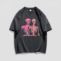 T-shirts pour hommes Skull Print Vêtements T-shirt ample surdimensionné à la mode Cool Style américain Look pur coton Mince à manches courtes Été High Street 230620