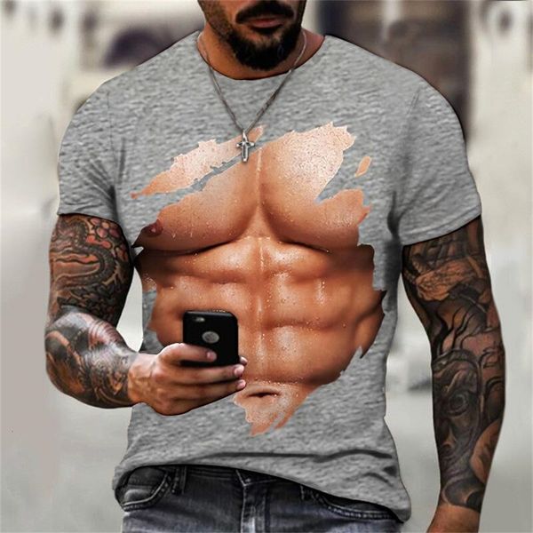 T-shirts pour hommes Vêtements d'été Hommes Tshirt Abstrait drôle Muscle pectoral Impression 3D Top Graphique Col rond T-shirts Streetwear Vêtements Oversizd 230330