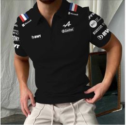 T-shirts pour hommes été têtes F1 fermeture éclair Polo formule une équipe alpine seule bleu noir décontracté à manches courtes Fans de course
