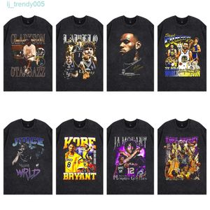 Heren T-shirts Tkpa Y2K Hip Hop Portret Print Gedragen T-shirt met korte mouwen Heren Vintage Half T-shirt Mode Kwaliteit Mouwen Revers en Damescoupl nm