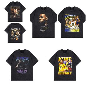 T-shirts pour hommes Tkpa Y2K Hip Hop Portrait imprimé porté à manches courtes t-shirt hommes Vintage demi t-shirt mode qualité manches revers et femmes Coupl nm