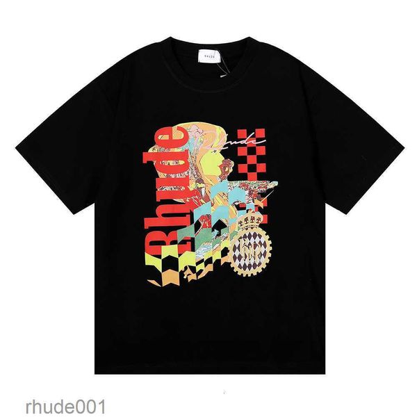 Camisetas para hombre Top Craftsmanship Rhudes Diseñador de moda de verano Rhude Beauty Vision persigue el placer Joyride Camiseta holgada de manga corta de algodón puro para hombres y W GDB0