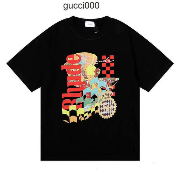 Camisetas para hombre Top Craftsmanship Rhudes Diseñador de moda de verano Rhude Beauty Vision persigue el placer Joyride Camiseta holgada de manga corta de algodón puro para hombres y W JQB0