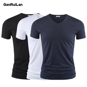 Heren T-shirts Tops Tee Man TShirt Fitness T-shirts Vneck T-shirt Voor Mannelijke Zomer Casual Gym Effen Kleur B01402 230619
