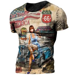 Heren T -shirts Vintage 66 Route shirt voor mannen 3D -geprinte motorrijder shirts oversized shirt 66 Racing korte mouw camiseta 230420