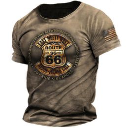 Heren T-shirts Vintage T-shirts voor mannen 3d Print American Top Korte mouw Oversized Tee Hip Hop Oneck 66 Route Tshirts Kleding Camiseta 230724