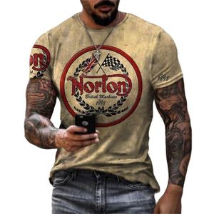 Heren T -shirts Vintage T -shirt voor mannen 3D Norlon Motorfiets Korte mouw losse oversized tee heren T -mode Kleding Top Camiseta 230310