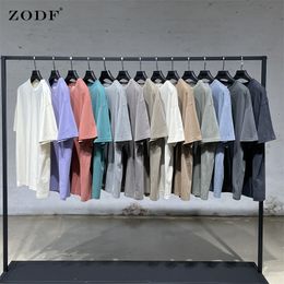 T-shirts hommes ZODF été hommes 200gsm coton lavé solide t-shirts en vrac unisexe mâle décontracté basique confortable t-shirt marque t-shirts HY0254 230422