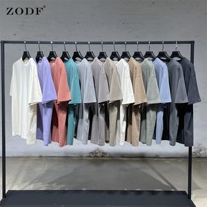 T-shirts hommes ZODF été hommes 200gsm coton lavé solide t-shirts en vrac unisexe mâle décontracté basique confortable t-shirt marque t-shirts HY0254 230422
