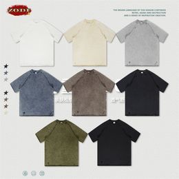 T-shirts pour hommes ZODF Summer Men Washed Terry 320gsm T-shirts Unisexe High Street Raglan Sleeve Distressed Holes TShirt Brand Tops HY0510 230420