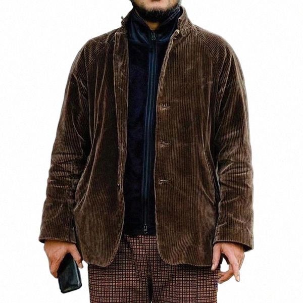 Hommes Col Roulé Streetwear Veste Vintage Rétro Veste En Velours Côtelé Manteau Automne Bout Lâche Bomber Veste Poches Cott w8km #