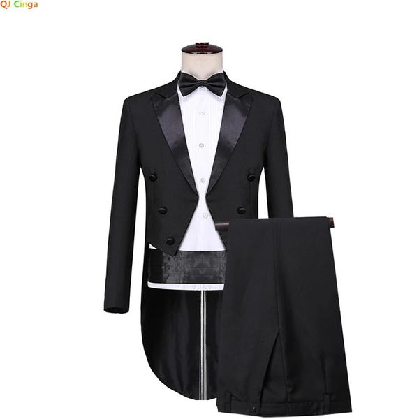 Mens Tuxedo Tailcoat Vestido formal Trajes Swallow Tail Coat Azul marino Chaqueta masculina y pantalones Fiesta Boda Danza Rendimiento mágico 240220