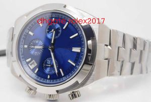 Mens TWA Factory Luxe Topkwaliteit Overseas Dual Asia 7750 Valjoux Chronograaf Automatische Beweging Blauw Dial Sport Horloges