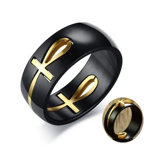 Hommes deux tons amovibles ankh ankh égyptien cross ring 14k or détachable allah bijou religieux masculin