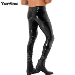 Heren tweewegrits kruisbroek clubwear lakleer moto biker skinny broek leggings motorrijden party panty 240315