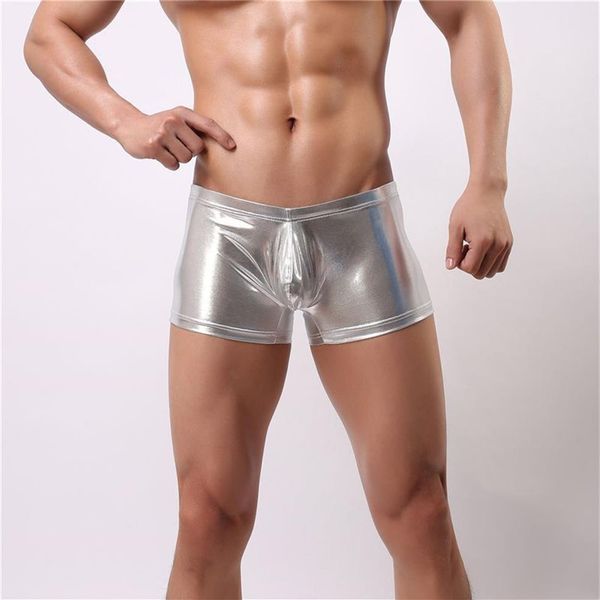 Sous-vêtements pour hommes Boxer Sexy Brevet Faxu Cuir Brillant garçon Pénis Poche Mâle Culotte Maillots De Bain Caleçons Serrés Boxers Shorts Hommes Cue230i