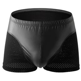 Boxer sous-vêtements pour hommes shorts Homme Black Faux Tox Mesh Pantes Man Breathable U Convex Pouch sous-pants CUECA CALZONCILLO 240506