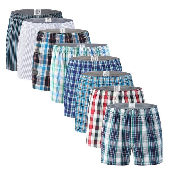 Mens Underwear Boxers Loose Stripe And Plaid Shorts Men's Panties Cotton Large Size Arrow Pants At Home Underwear Men 201023