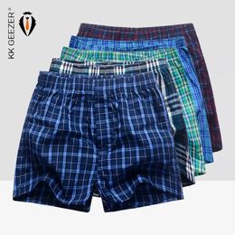 Sous-vêtements pour hommes Boxers Shorts Casual Coton Sommeil Slip Packag Haute Qualité Plaid Lâche Confortable Homewear Rayé Culotte 240117