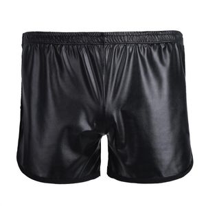 Heren ondergoed Luxe onderbroek Lingerie natte look faux lederen sportboksers shorts met achterzak latex broek gay pool dance dans briefs laden kecks string b3kl