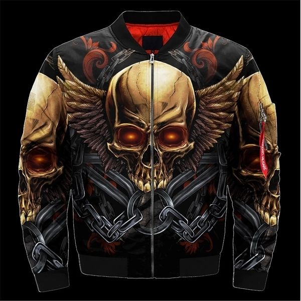 Jaqueta Bomber 3D Unissex Masculina Trippy Skull Head Print Zipper Flight Jacket Casual Harajuku Women Streetwear Thick Coats 5 220301