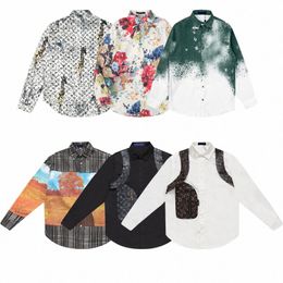 Heren varsity casual L Vintage shirt zakelijke revers lange mouwen Hip Hop Print Knop top graffitir tee M-XL m7Yu #