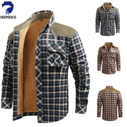 Chemise épaisse en velours pour hommes, chemise à carreaux à manches longues, couleur bloquée, vêtements de travail décontractés en coton, veste chaude d'hiver pour hommes 240201