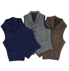 Gilet classique en laine Tweed pour hommes, gilet à revers cranté, manteau d'hiver à chevrons pour garçons d'honneur, pour mariage, 240130
