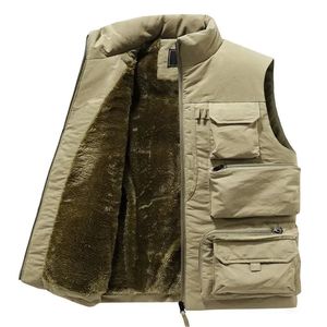 Hommes gilet manteau hiver sans manches veste gilet épais chaud polaire vêtements de travail hauts Cargo coupe-vent mode grande taille 6XL 240130