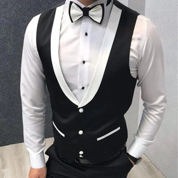 Mentide Vest Fashion Gentleman Black Slim Fit Single Piched Piece Tob Top Wedding Groom 240507