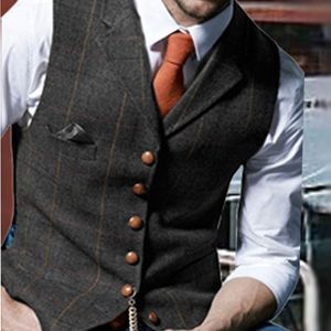 Gilet à carreaux Herringbone Tweed Tweed Tweed Tweed Boverned revers Business Groomman pour mariage vert / noir / vert / gris 201106