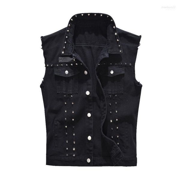 Hommes gilet Vintage Denim Jeans mâle mode noir sans manches vestes gilet hommes printemps automne Rivet trou gilets Stra22