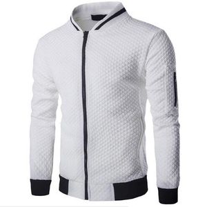 Chaqueta Bomber Fit Argyle con cremallera para hombre, chaqueta informal, nueva tendencia de otoño 2019, chaquetas blancas de moda para hombre, ropa