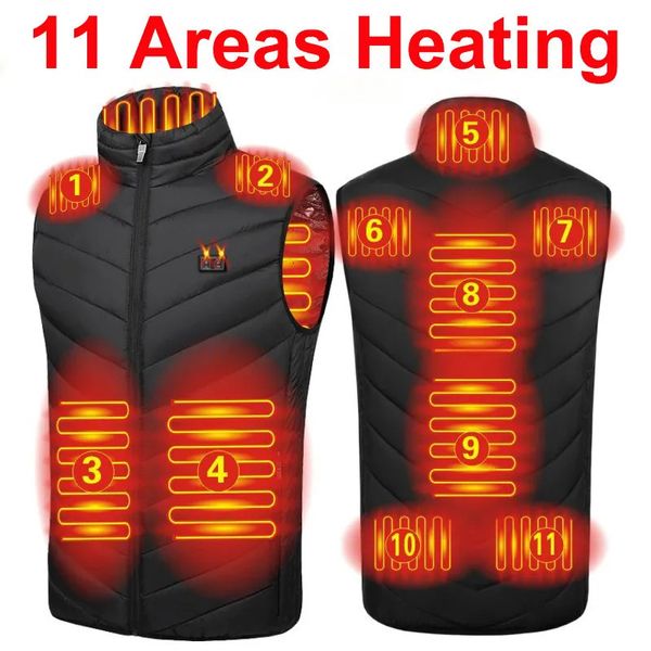 Gilets pour hommes 11 zones chauffantes Gillet hiver chauffe-corps avec doudoune sans manches gilet thermique femmes électrique auto-chauffé 231020