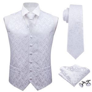 Gilets pour hommes BarryWang classique blanc Floral Jacquard soie gilet mouchoir fête mariage cravate gilet costume poche carré ensemble 22111255y