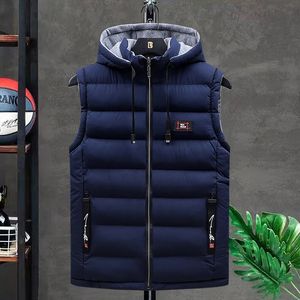 Hommes gilets marque hommes à capuche chaud sans manches gilet vestes hiver mode mâle coton rembourré manteaux gilets 231116