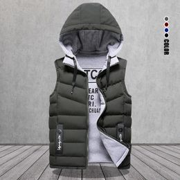 Gilets pour hommes marque hommes gilet hiver sans manches vestes vers le bas gilet hommes à capuche chaud décontracté vêtements d'extérieur chapeau détachable gilet extérieur Chalecos 231116