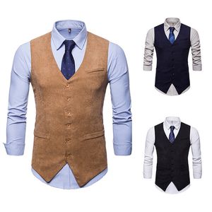 Hommes Gilets D'affaires Hommes Costume Gilet Slim Fit Tissu En Velours Côtelé Veste Sans Manches Casual Gentleman Kaki Gilet Pour Garçons D'honneur De Mariage 230313