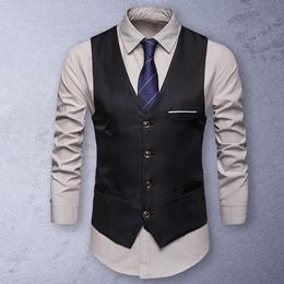 Heren Vesten Casual Men Waistcoat Herfstpak Vest Knopen Streetwear Slimming Single Breasted Waistcoat 230313