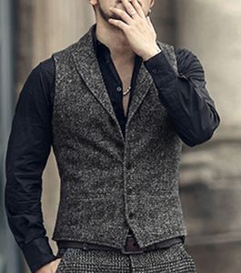 Heren Vesten Classic Suit Vest Herringband Patroon Zakelijk Wiltcoat Notch Rapel Wool Tweed Groomsmen voor bruiloft 221117