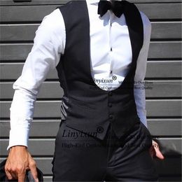Heren vesten Elegant zwarte mannen Vest voor bruiloft bruidegom Tuxedo Slim Fit Waistcoat Solid Color Blazer Masculino Custom Made Heren 230313