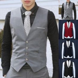 Heren Vesten Fashion Men Waistcoat Solid Color V Neck Mouwess Knoppen Blazer Plus Size Formal Business Jacket 230329