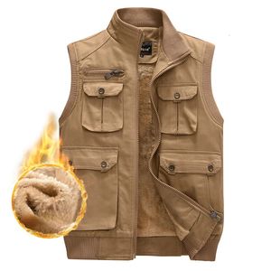 Herenvesten Fleecevest Militair Tactisch Multi-zakken Reizen Mouwloos topjack Mannelijke werkkleding Winter Warm vest Zwart 231110