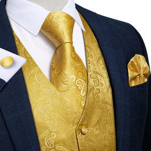 Chalecos para hombre Vestido formal Oro Azul Negro Paisley Traje de boda Hombres de negocios Esmoquin Chaleco Pajarita Corbata Conjunto DiBanGu 230222