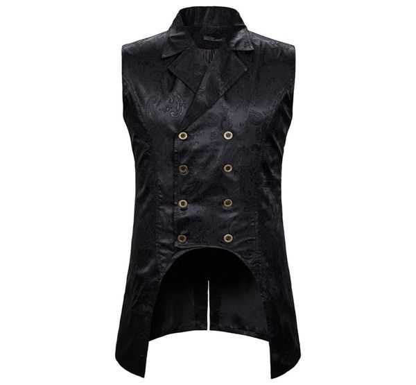 Chalecos para hombre Chaleco gótico Steampunk de doble botonadura Chaleco de brocado para hombre fiesta boda novio esmoquin masculino cantantes de escenario ropa XXL 24964857