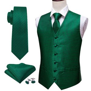 Heren Vesten Green Suit Vest Men Paisley Waistcoat Plaid Silk Tie zakdoek Cufflinks voor bruiloft Summer Tuxedo MJ2004 Barrywang 221118