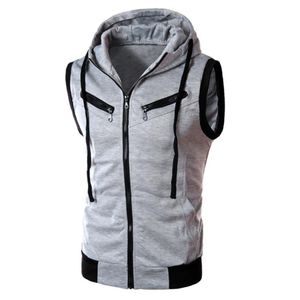 Gilets pour hommes Hip Hop Raglan tous les jours sweats à capuche chaud pull couleur bloc sports d'été hommes fermeture éclair sans manches Fitness à capuche 230131