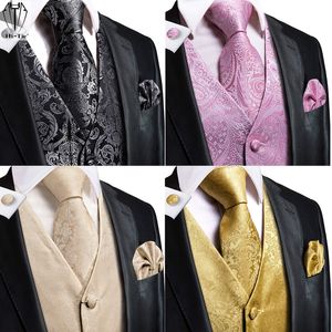 Heren Vesten Hitie Silk Mens Vest stropdas Set Jacquard Jurk Suit Waastcoat Jacket Tie Hankerchief Cufflinks For Men Wedding Party Business 230313