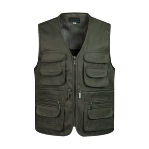 Heren Vesten Men Multipocket Classic Waistcoat mannelijke mouwloze lossen vaste vachtwerk Pographer Tactical Mesh Jacket 230131